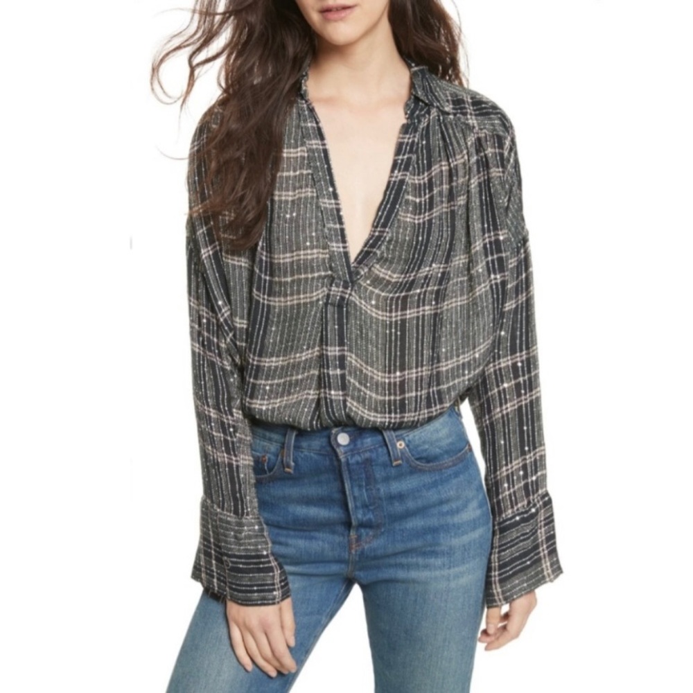 Free People fearless love bell sleeve sequin top